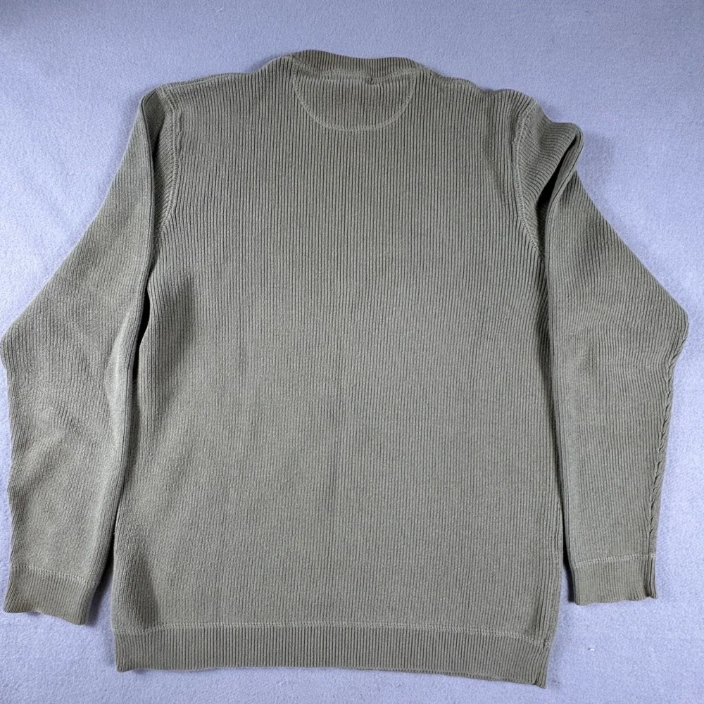 VTG 90s Eddie Bauer Mens M Ribbed  Crewneck Cotton Sweater Olive Green Hong Kong